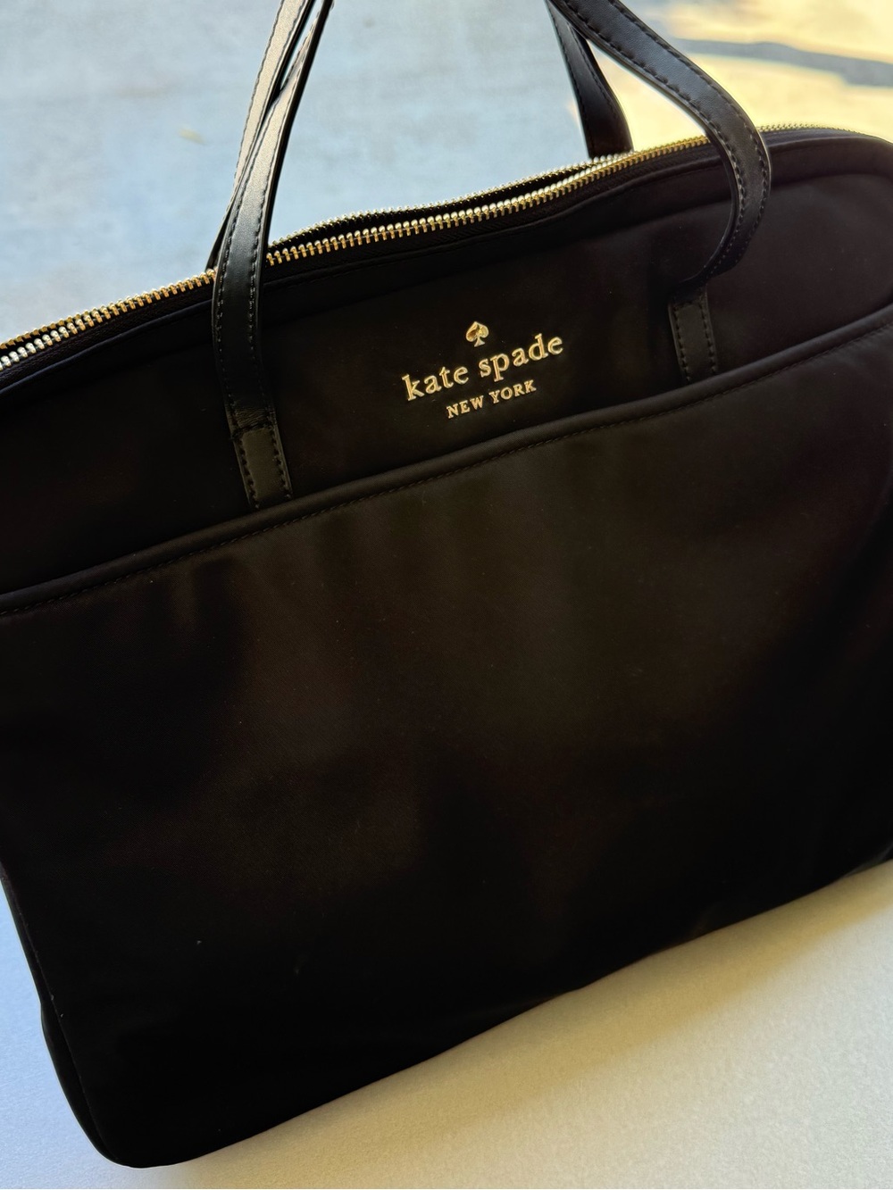 kate spade Black Nylon Laptop Briefcase Tote with Gold Logo